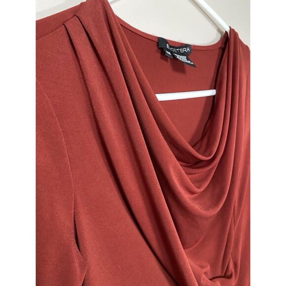 Etcetera Blouse XSMALL Red Draped Neckline Long Sleeve Top - Picture 2 of 6